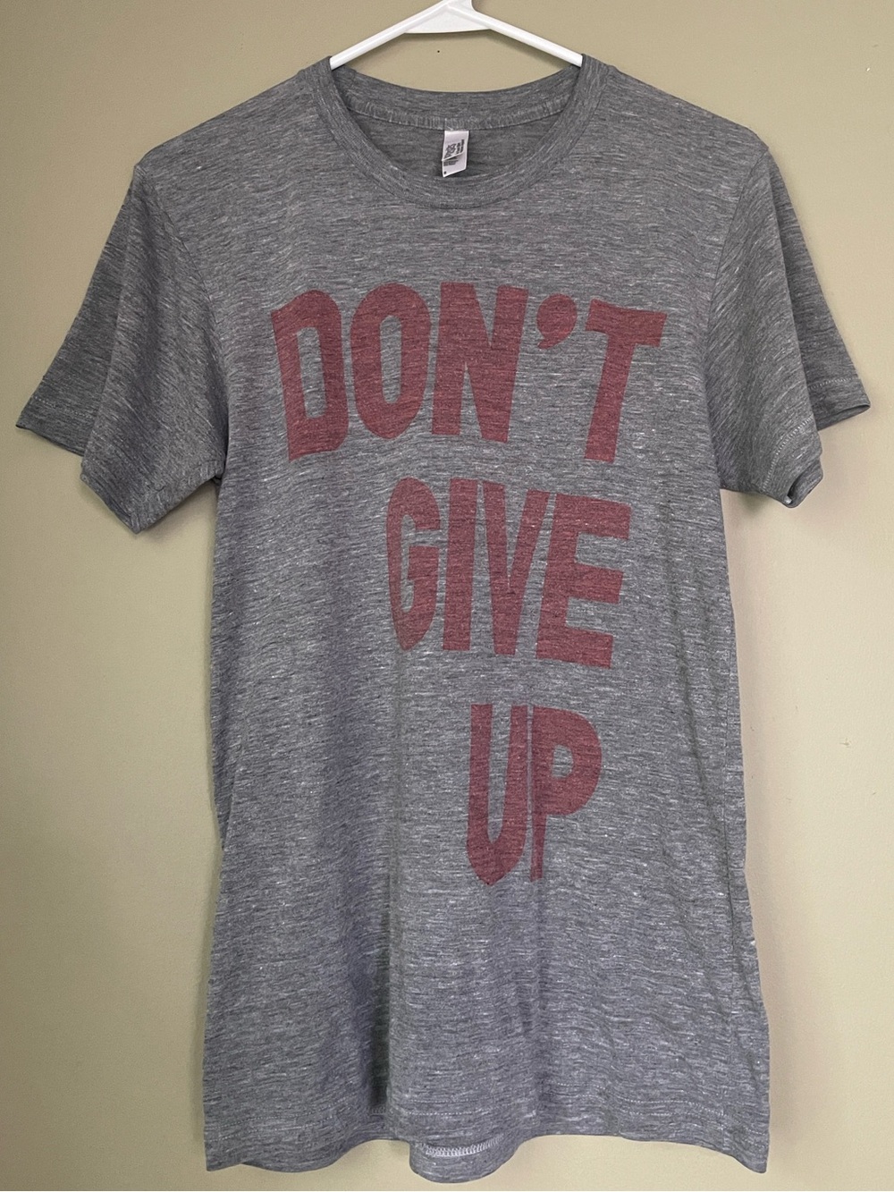 Vintage American Apparel Heather Gray Tee with Red Graphic - "Don't Give Up"